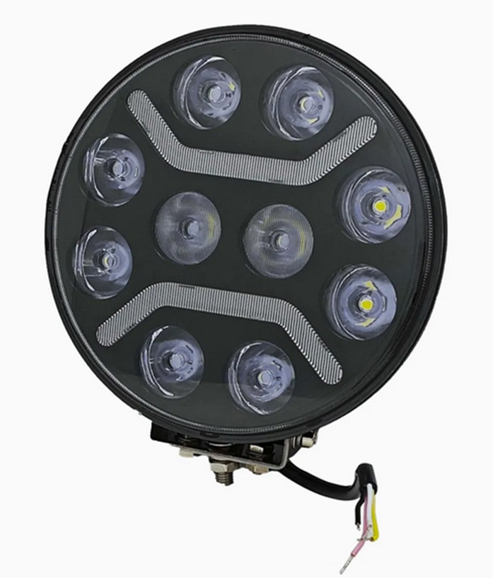 Proiector LED Auto Alb si Galben cu functie DRL, Rotund 9", 120W, 12V-24V, 24000 Lumeni, Spot Beam - KH-120W-9"