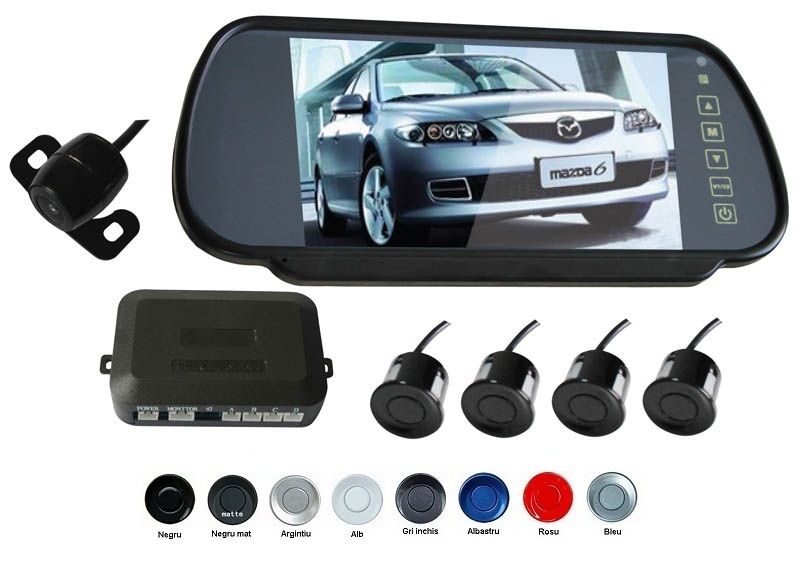 Senzori parcare cu camera video si display LCD de 7" in oglinda S608